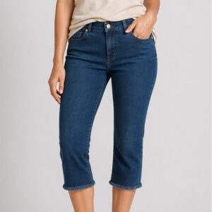 G.I.L.I Womens Capri Jeans Sz 14P Blue Denim Stretch Mid Rise Cropped Frayed Hem
