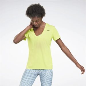 Reebok Womens Activchill V-Back Basic T-Shirt, Yellow, Small