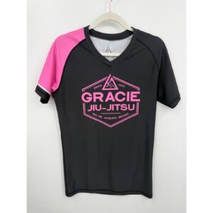 Gracie Jiu-Jitsu Rash Guard Women XXL Black Pink Short Sleeve MMA BJJ Shirt