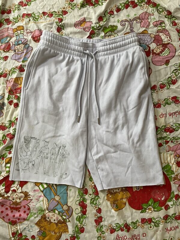 Ladies Unbranded Baby Blue Anime Graphic Cut-Off Bermuda Shorts. Size 3.