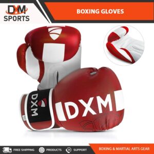 DXM Synthetic Leather Boxing Gloves for Training Sparring Kickboxing Red/White