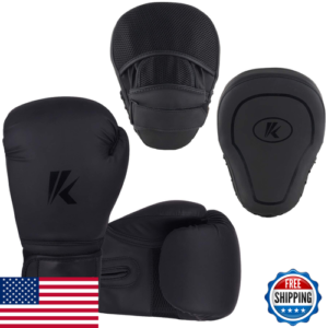 K Kruzak Kruzak Matte Black Boxing Gloves And Focus Mitts Set For Kickboxing