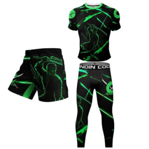 Green Ninja BJJ Rashguard MMA Rash Guard or Spats or Shorts Sets For MMA No Gi