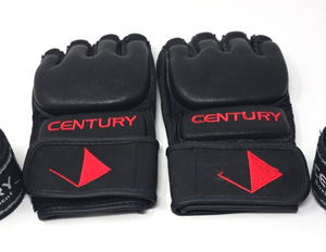 Century MMA Leather/Vinyl Training Open Palm Gloves, Women Size SM w/Wrist Wraps